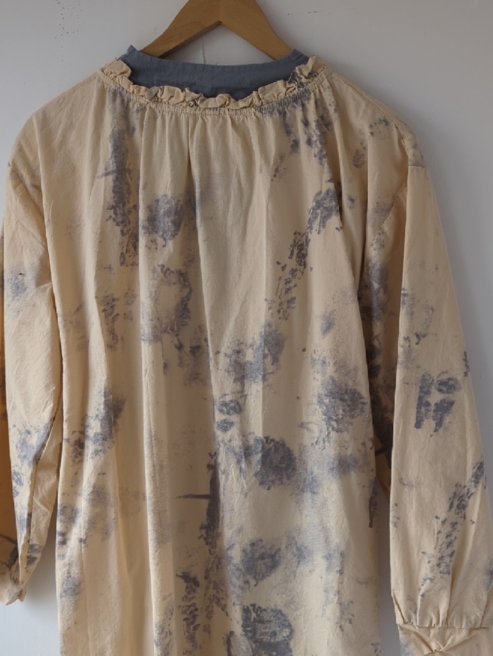 Lightweight Cotton Ruffle Robe Beige & Slate Blue Pattern Tie Front Large - Picture 5 of 15